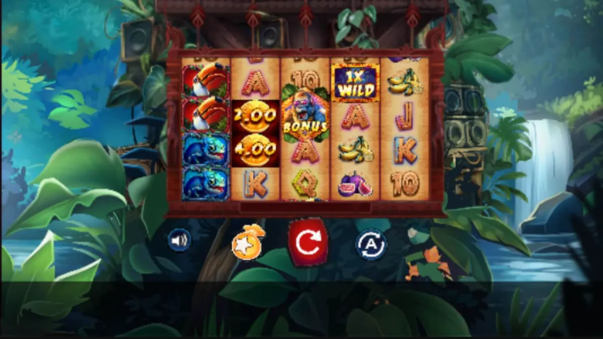 Tampilan visual slot Kongo Bongo dengan tema hutan tropis dan simbol hewan eksotis.