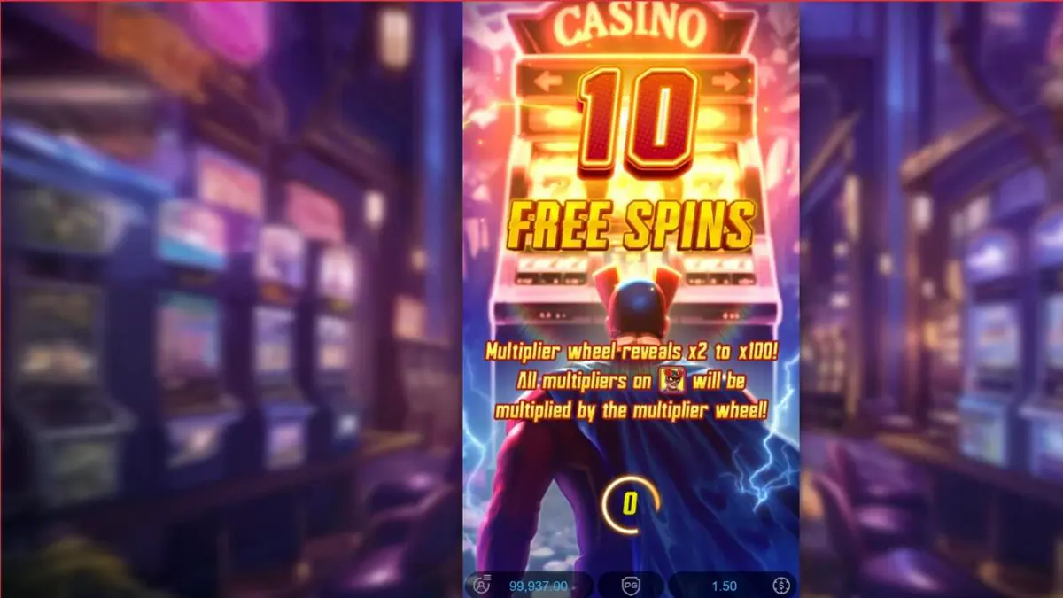 Tampilan visual slot Super Wildrix dengan tema pahlawan super neon